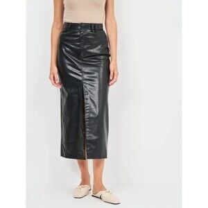 Zara Small Faux Leather Midi Skirt Black Crocodile Pencil High Waist Front Slit